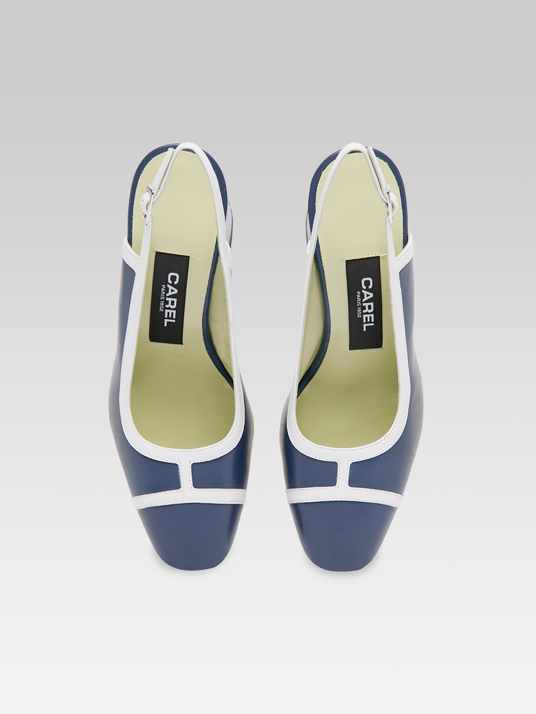 Alizee - Escarpins slingback cuir bleu marine et blanc - Image numéro 4