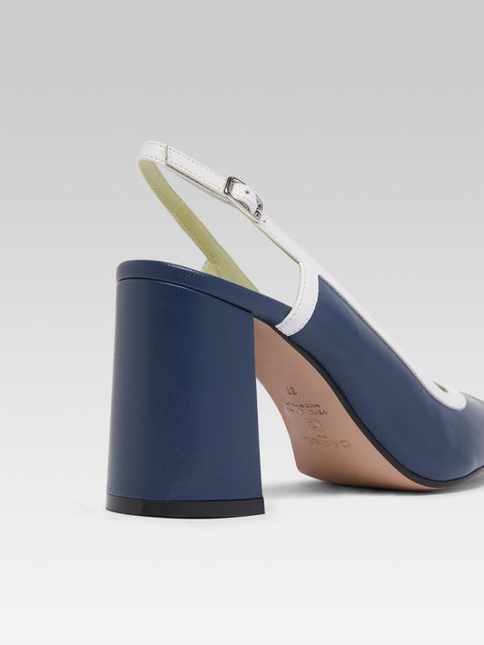 Alizee - Escarpins slingback cuir bleu marine et blanc - Image numéro 5