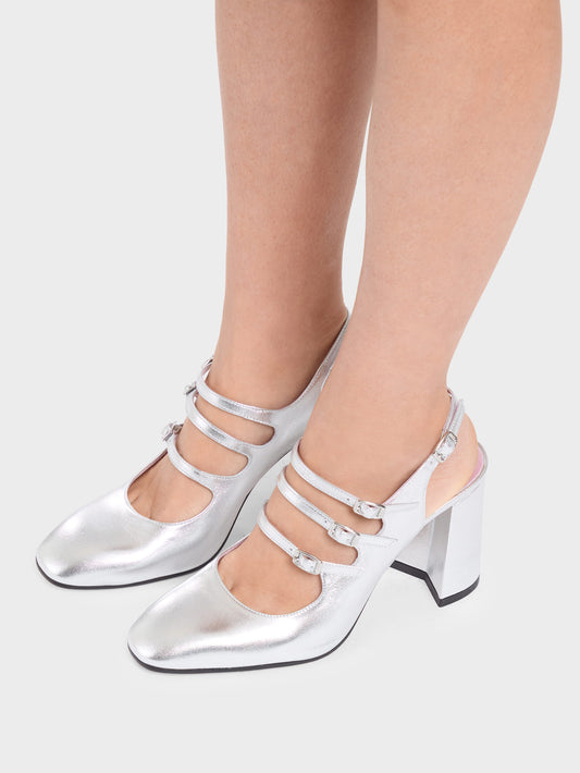 Promise - Silver laminated leather slingback shoes - Image number 8