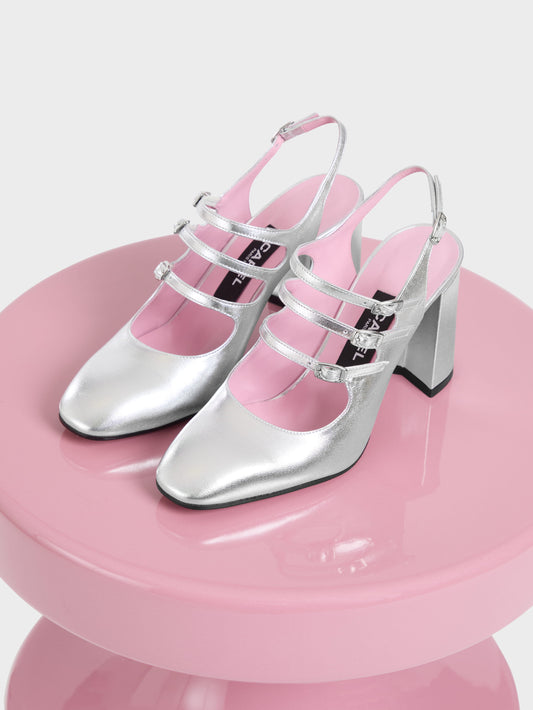 Promise - Silver laminated leather slingback shoes - Image number 11