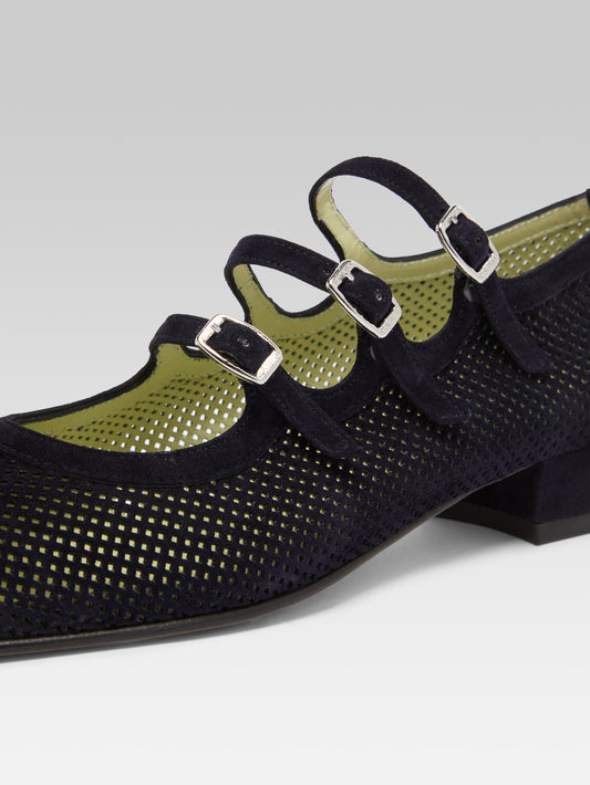 Ariana - Navy perforated suede  leather Mary Janes ballet flats - Image number 2