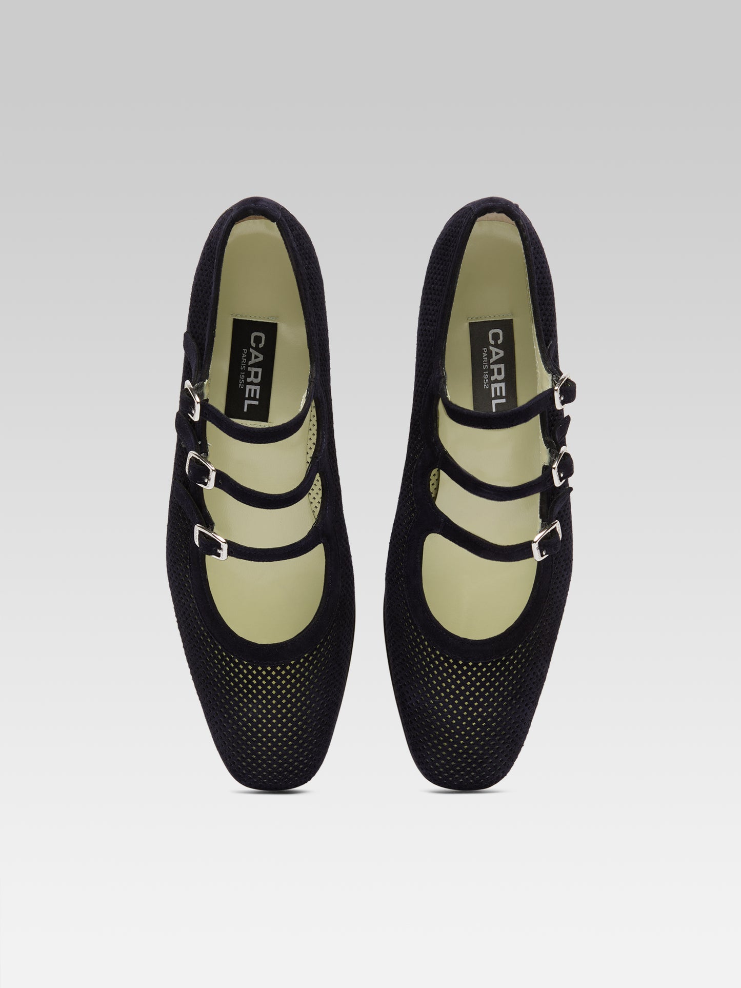 Ariana - Navy perforated suede Mary Jane flats