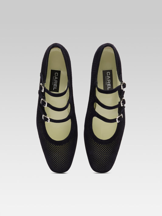 Ariana - Navy perforated suede leather Mary Janes ballet flats - Image number 4