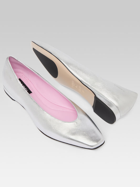 Emilia - Ballerines cuir laminé argent - Image numéro 3
