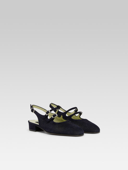 Peche - Navy blue perforated suede slingback Mary Janes - Image number 2