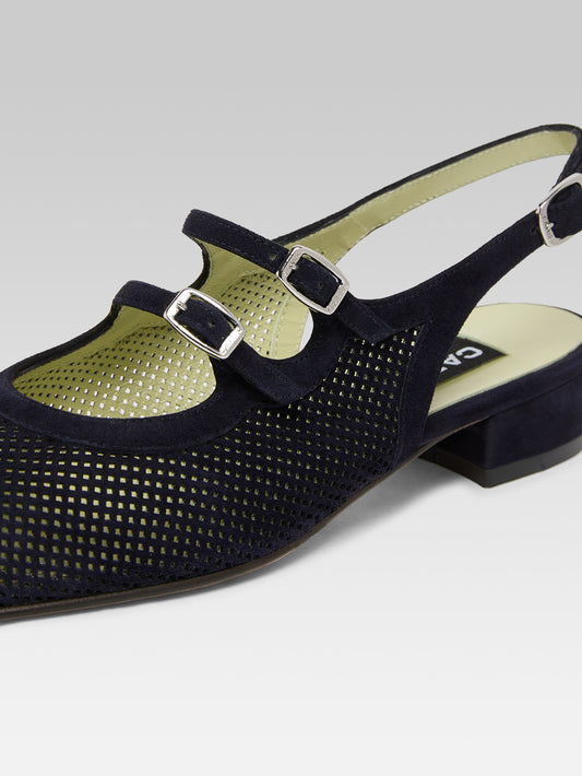 Peche - Navy blue perforated suede slingback Mary Janes - Image number 3