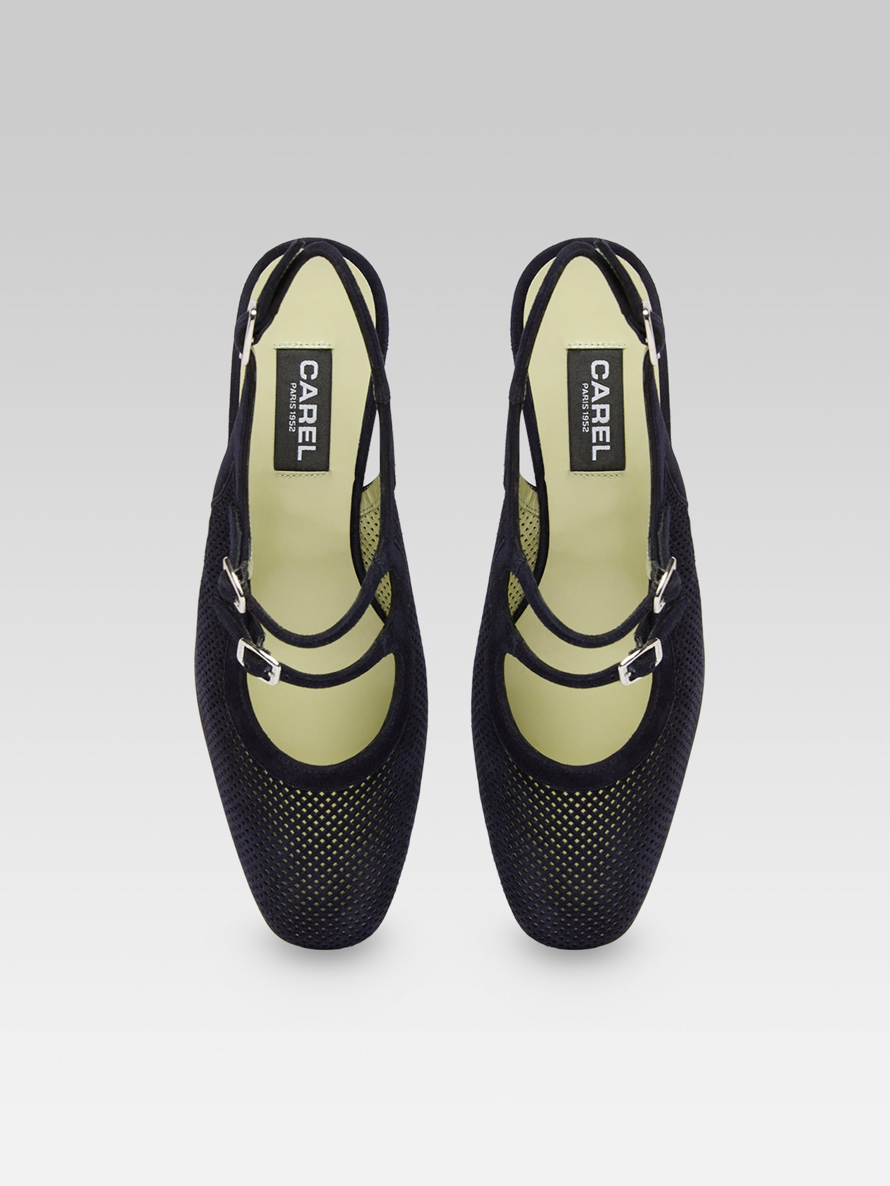 Peche - Babies slingback cuir velours perforé bleu marine - Image numéro 4