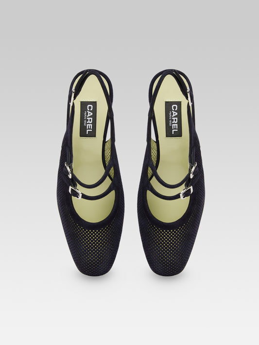 Peche - Navy blue perforated suede slingback Mary Janes - Image number 4