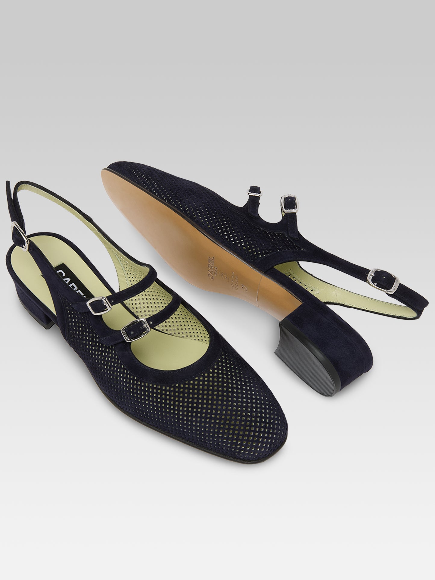 Peche - Babies slingback cuir velours perforé bleu marine