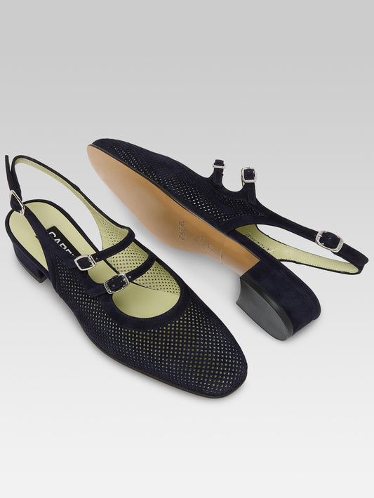 Peche - Navy blue perforated suede slingback Mary Janes - Image number 5