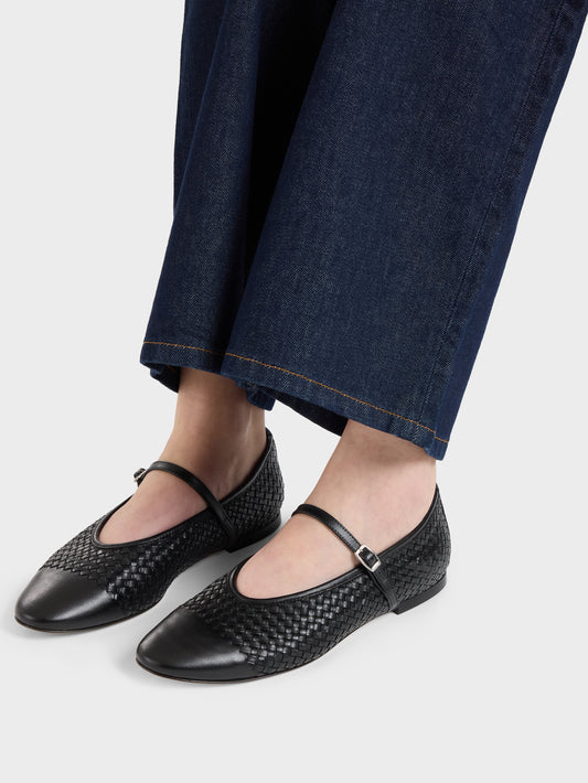 Tracy - Black braided leather ballet flats - Image number 5