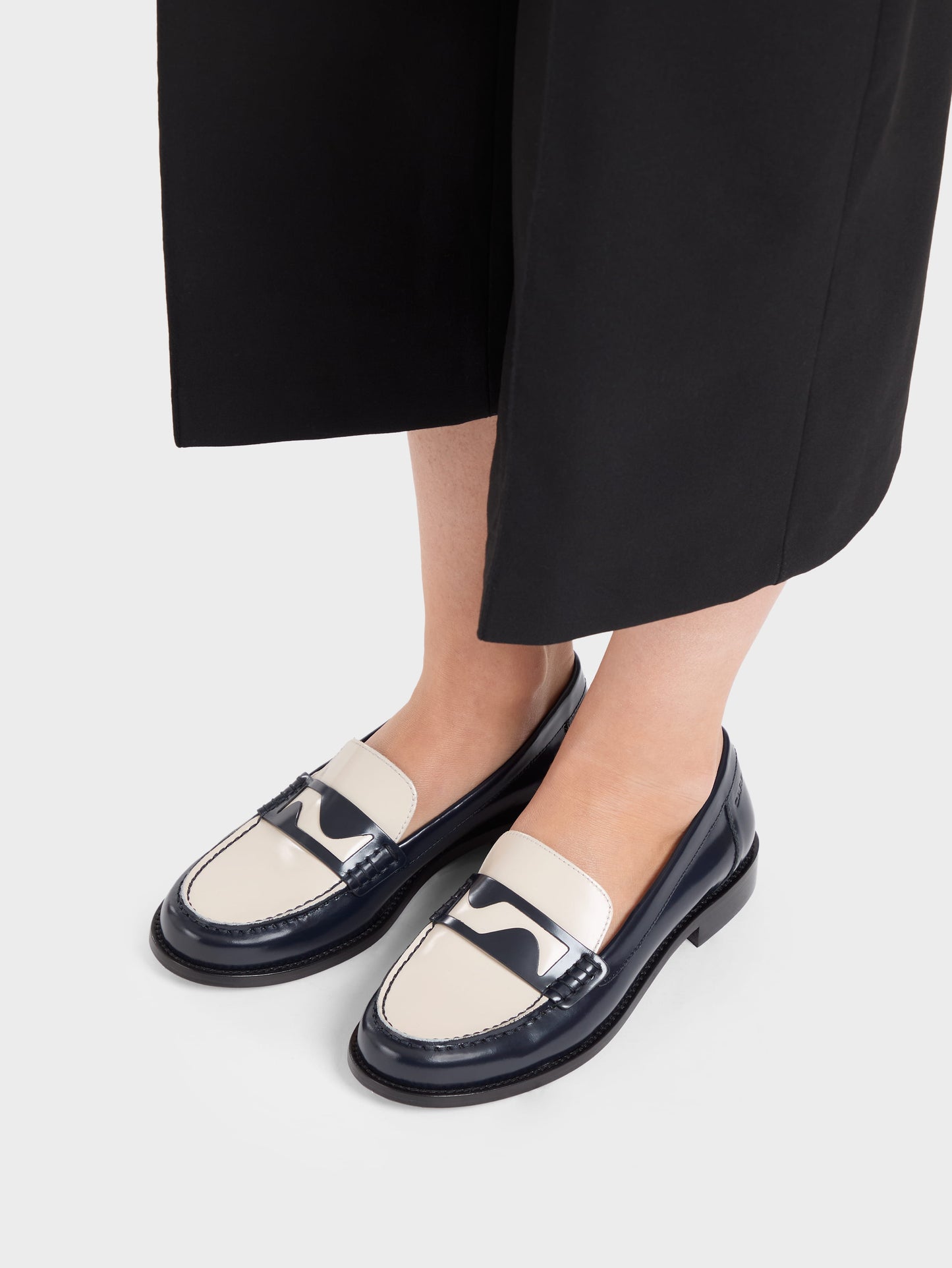 Bossa - Navy blue and ivory glossy leather loafers