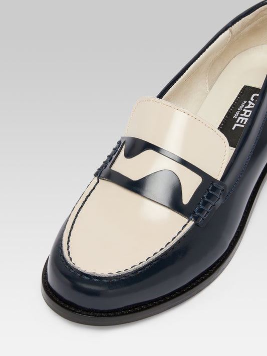 Bossa - Mocassins cuir glacé bleu marine et ivoire - Image number 4