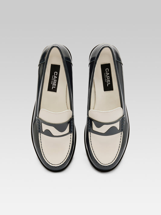 Bossa - Navy blue and ivory glossy leather loafers - Image number 7