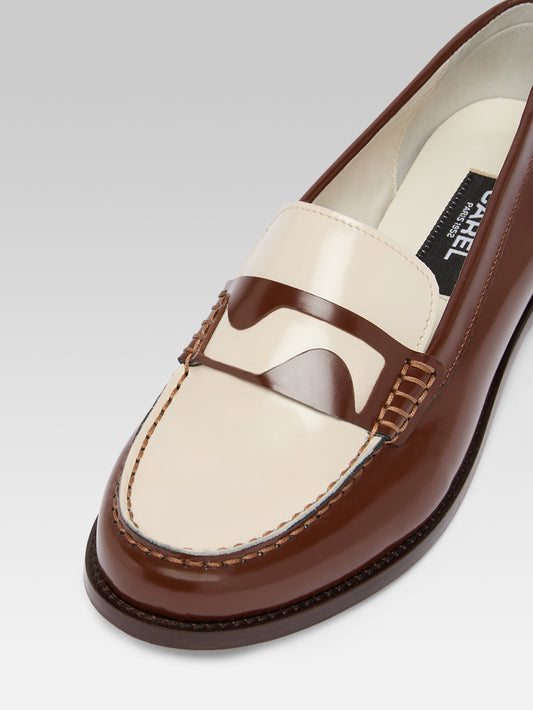 Bossa - Mocassins cuir glacé cognac et ivoire - Image number 4