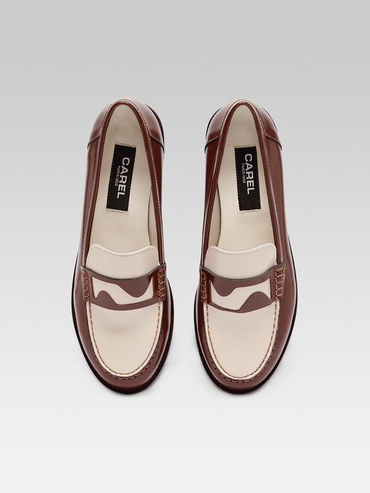 Bossa - Mocassins cuir glacé cognac et ivoire - Image number 5