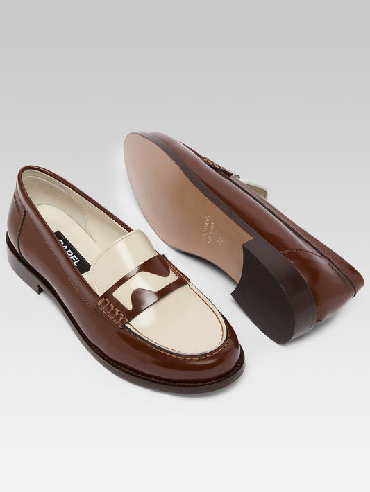 Bossa - Cognac and ivory glossy leather loafer - Image number 4
