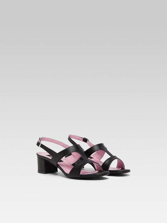 Romy - Black leather heeled sandals - Image number 3