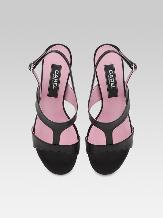Romy - Black leather heeled sandals - Image number 4