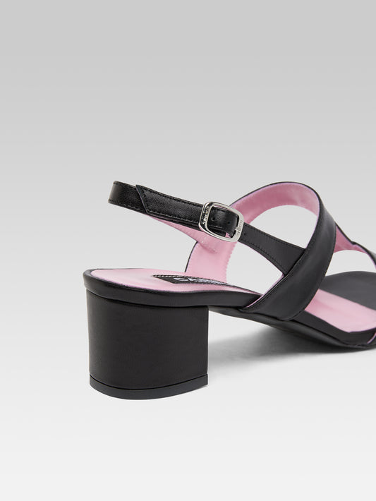 Romy - Black leather heeled sandals - Image number 5