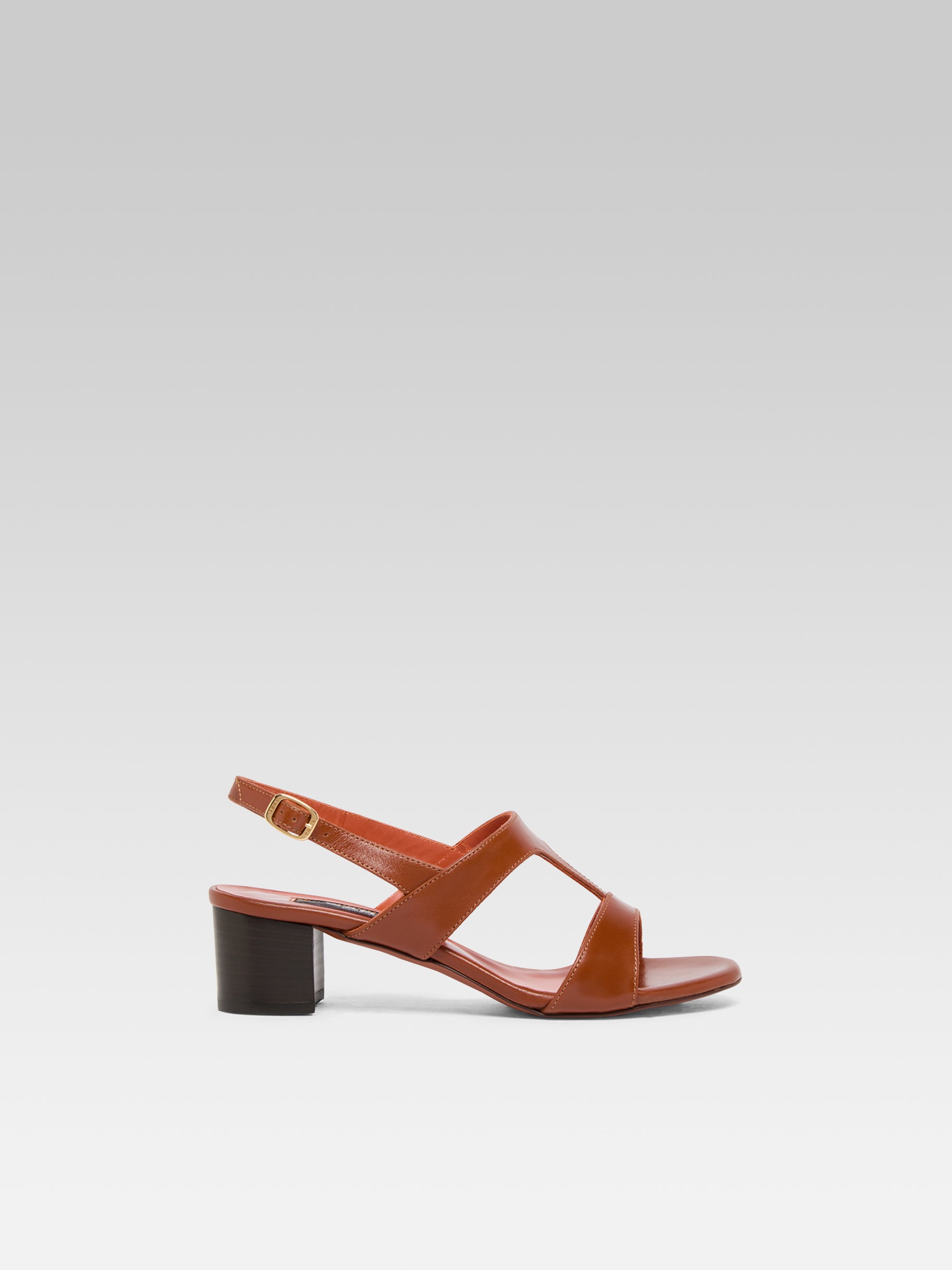 Romy - Sandales à talon cuir cognac - Image numéro 1
