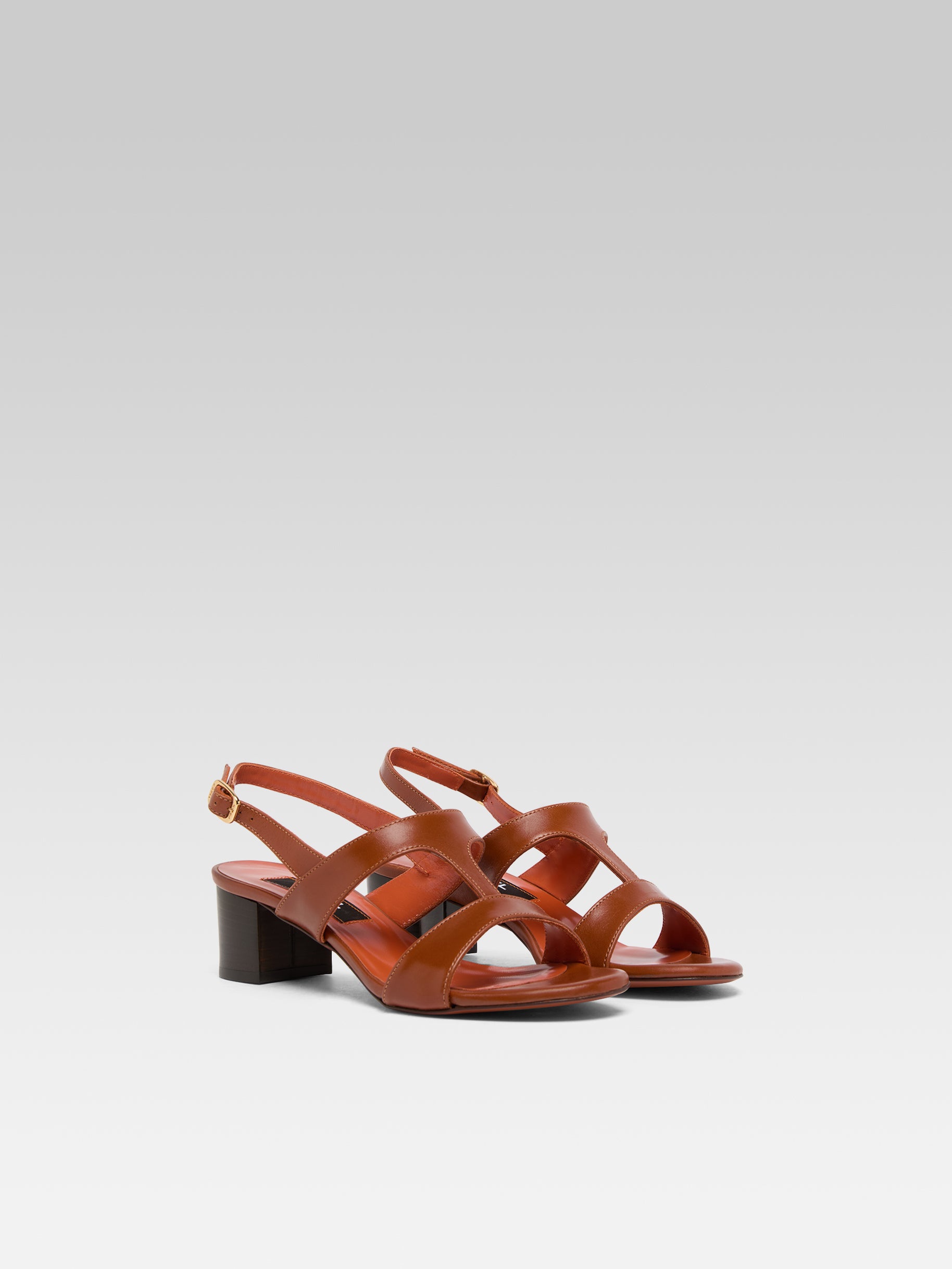Romy - Sandales à talon cuir cognac - Image numéro 3