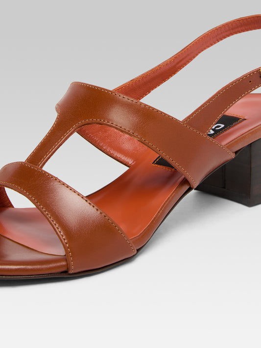 Romy - Sandales à talon cuir cognac - Image numéro 2