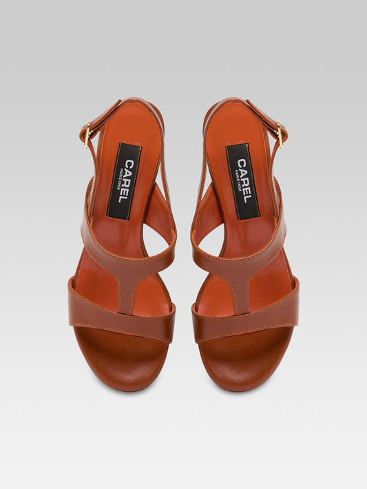 Romy - Cognac leather heeled sandals - Image number 4