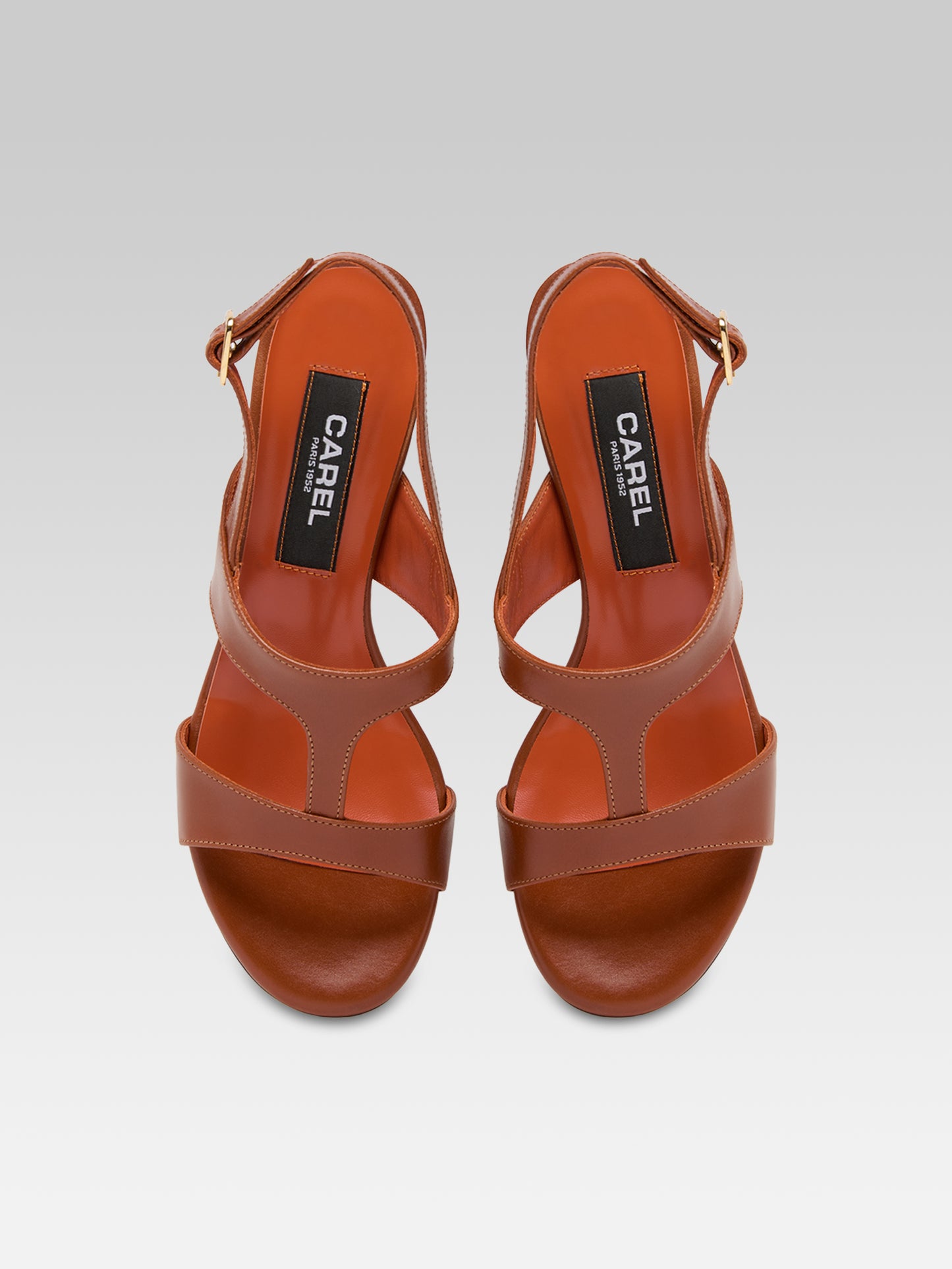 Romy - Sandales à talon cuir cognac