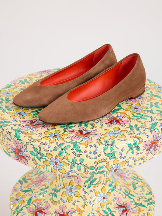 Emilia - Cognac suede leather ballet flats - Image number 8