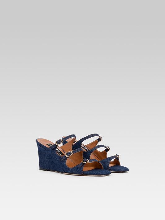 Katy - Raw denim fabric wedge mules - Image number 6