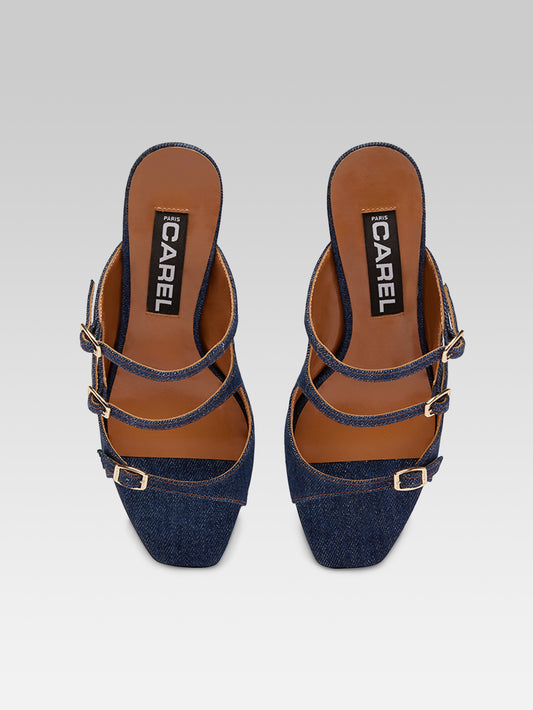 Katy - Raw denim fabric wedge mules - Image number 4