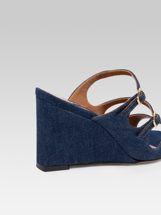 Katy - Raw denim fabric wedge mules - Image number 7