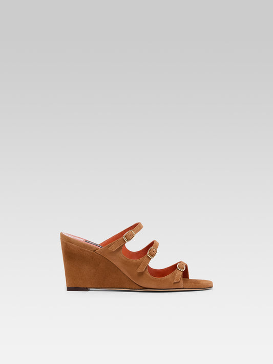 Katy - Cognac suede leather wedge mules - Image number 1