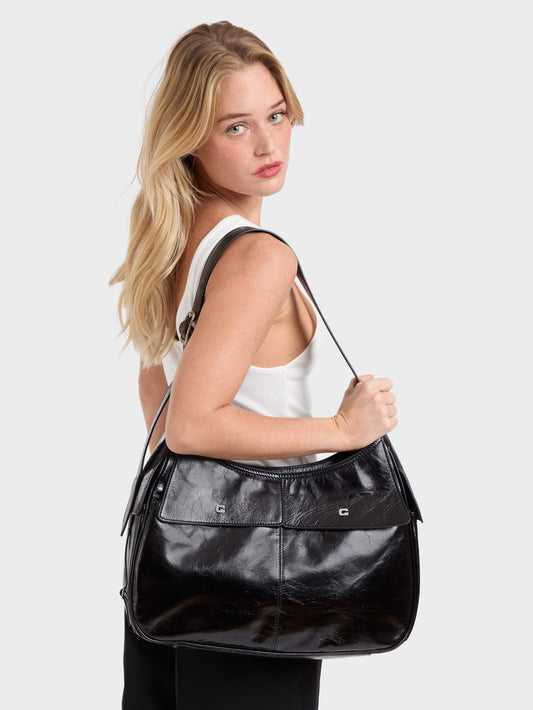 Orsay - Black naplack leather shoulder bag - Image number 7