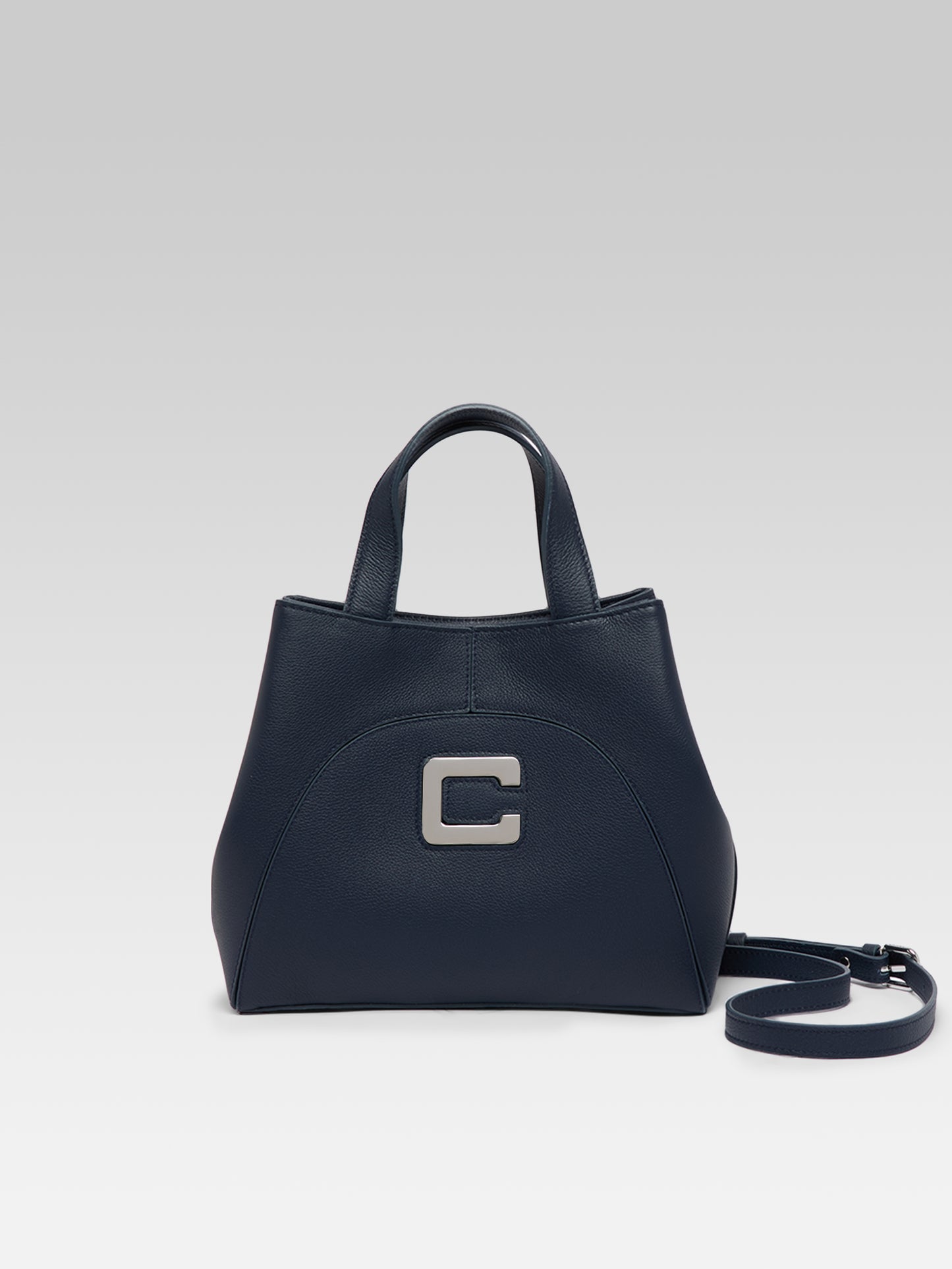 Clem - Mini sac cabas cuir grainé bleu marine upcyclé