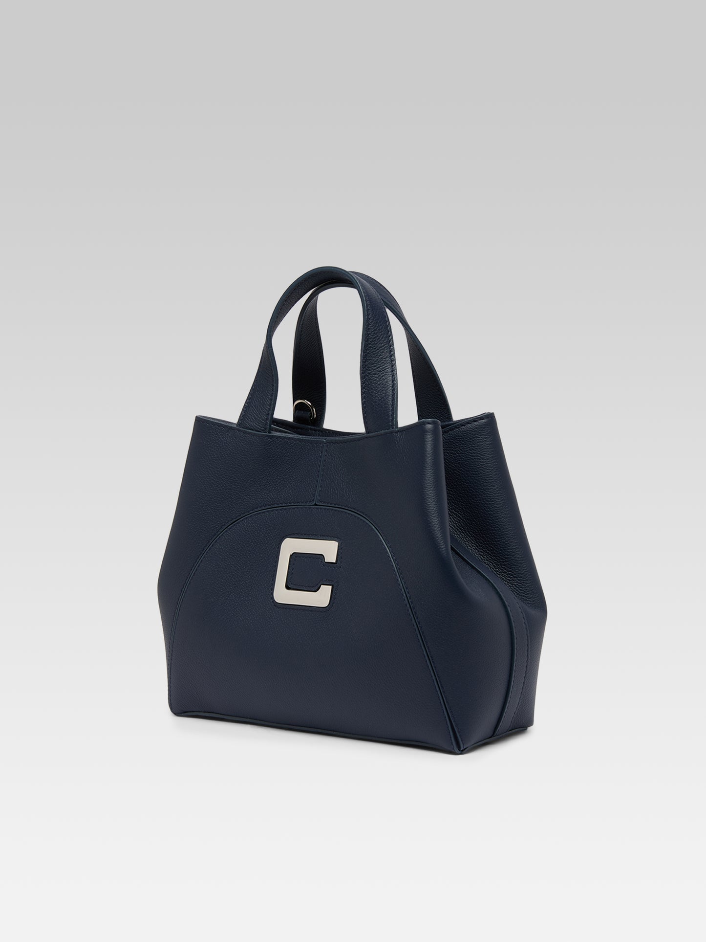 Clem - Mini sac cabas cuir grainé bleu marine upcyclé