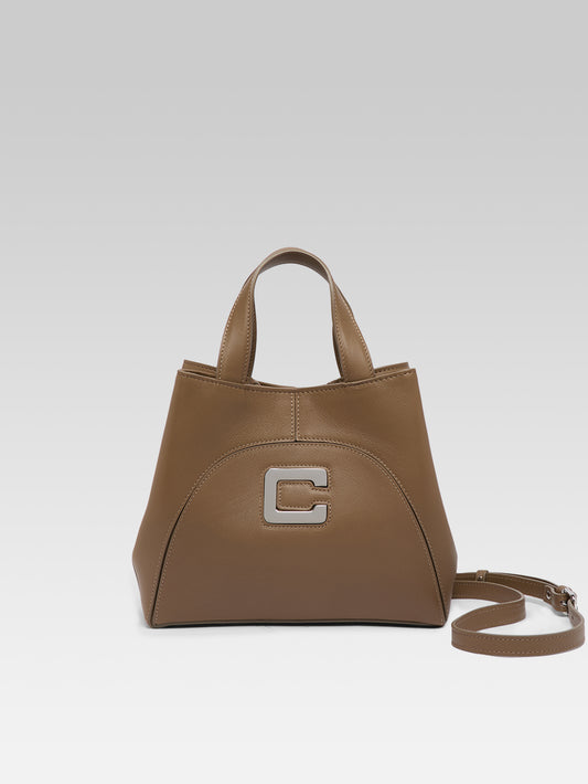 Clem - Mini sac cabas cuir grainé taupe upcyclé - Image numéro 1