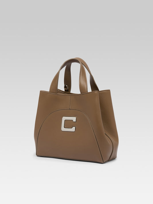 Clem - Mini sac cabas cuir grainé taupe upcyclé - Image numéro 3