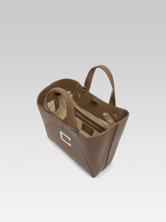 Clem - Mini sac cabas cuir grainé taupe upcyclé - Image numéro 4