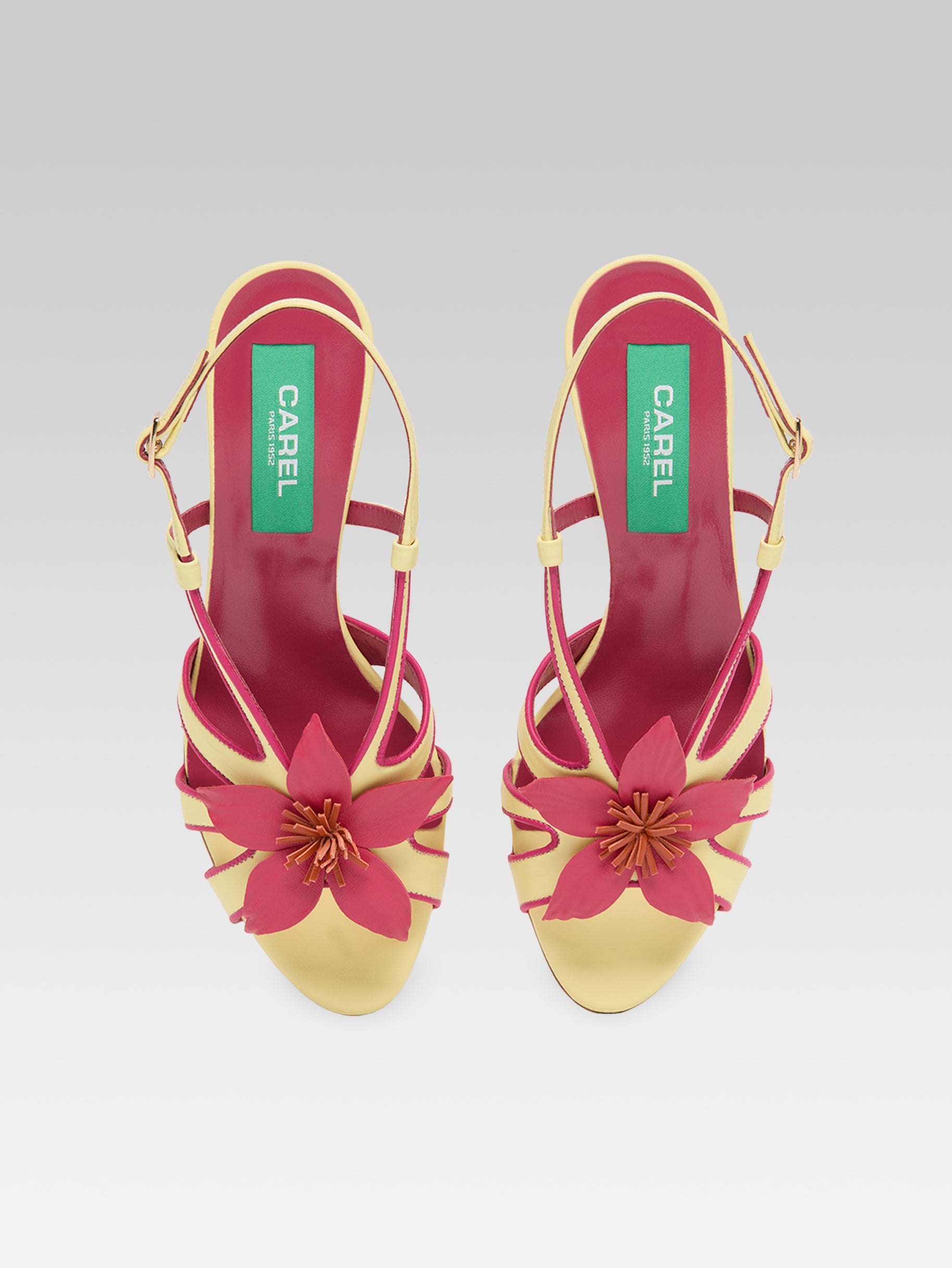Acai - Lemon leather heeled sandals with rose flower - Image number 6