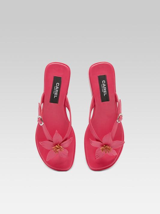 Piscine - Pink leather sandals with a pink flower - Image number 4
