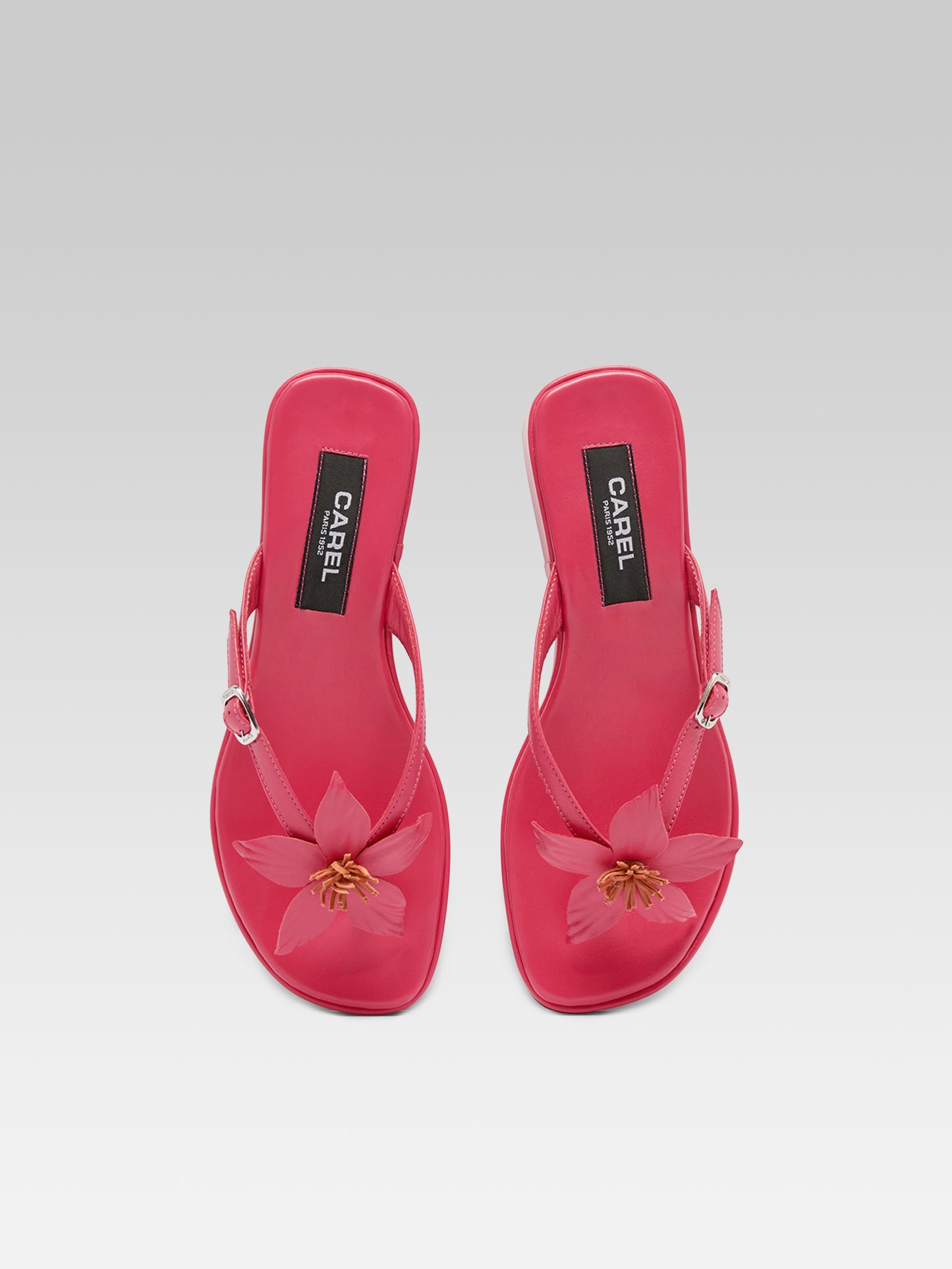 Piscine - Pink leather sandals with pink flower