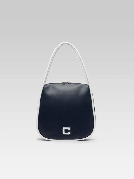 Germain - Navy blue and white leather tote bag - Image number 1