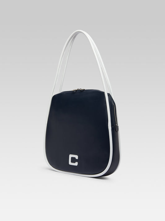 Germain - Navy blue and white leather tote bag - Image number 2
