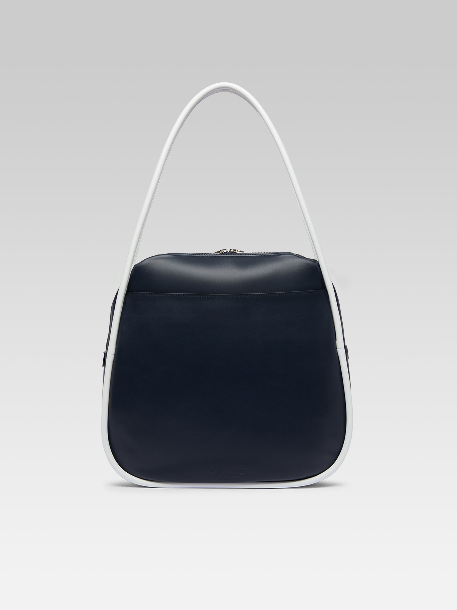 Germain - Navy blue and white leather tote bag - Image number 4