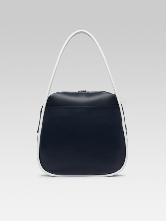 Germain - Navy blue and white leather tote bag - Image number 4