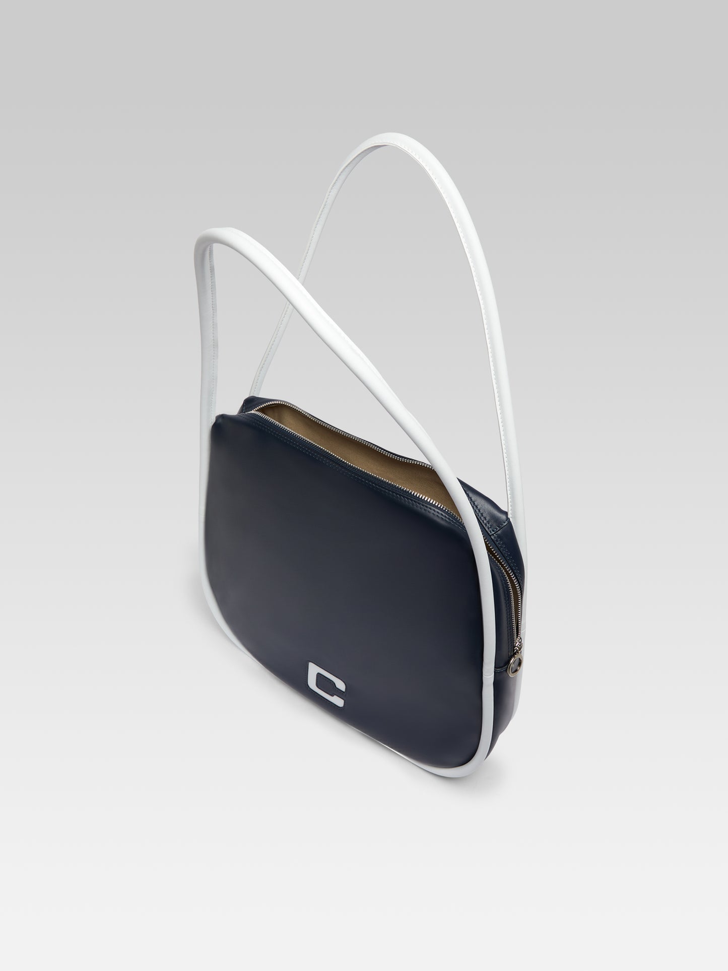 Germain - Navy blue and white leather tote bag