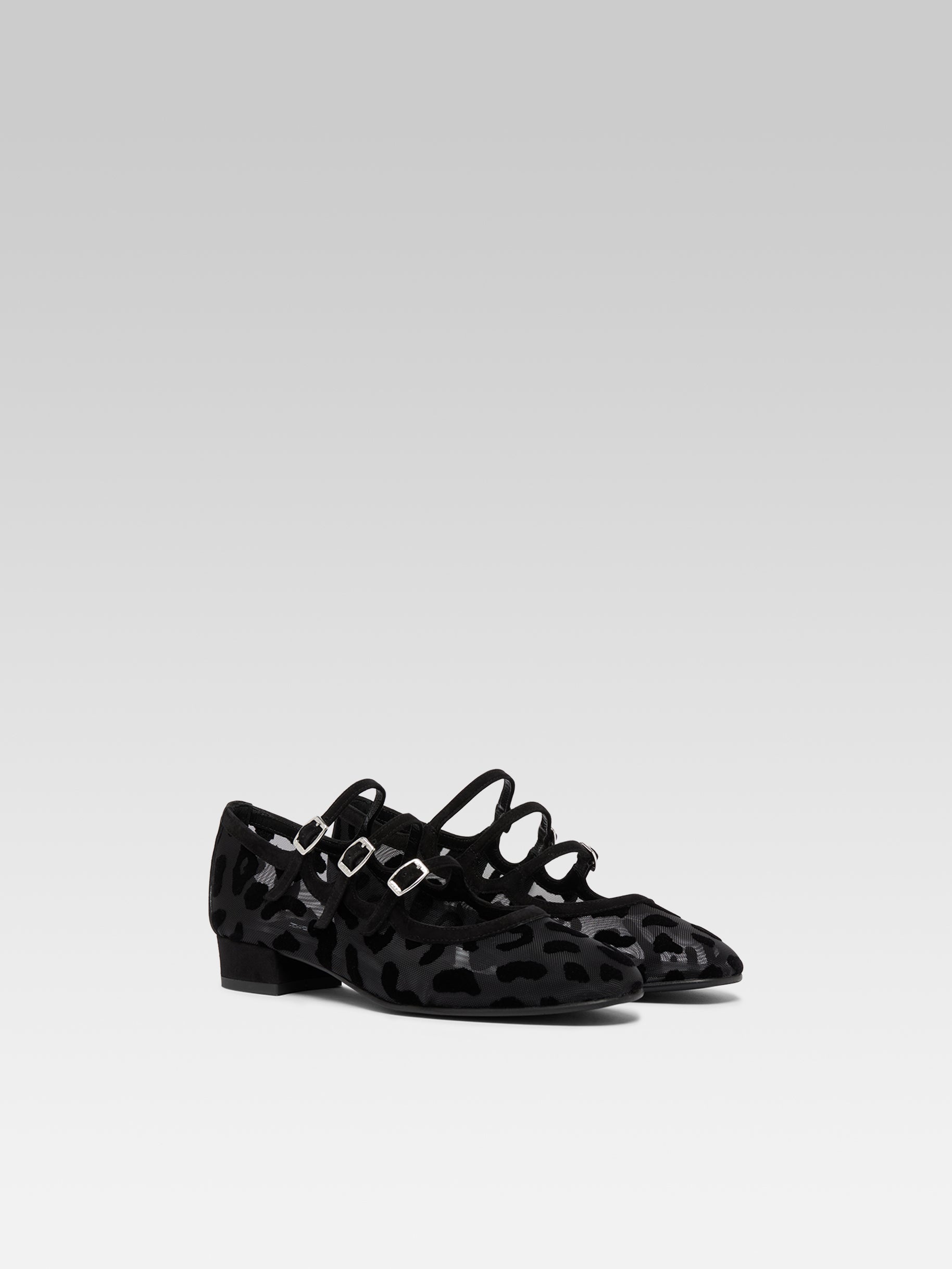 Ariana R -  Ballerines babies résille et jaguar cuir velours noir - Image numéro 3