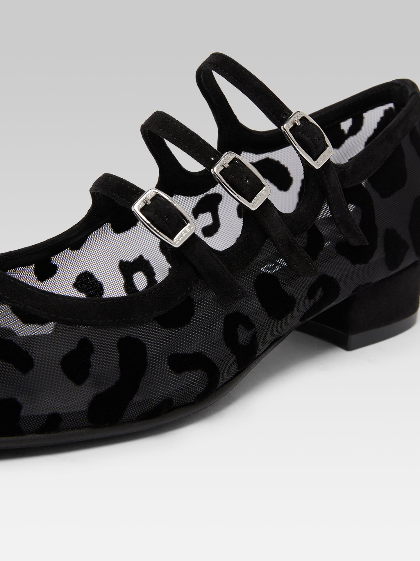 Ariana R -  Ballerines babies résille et jaguar cuir velours noir